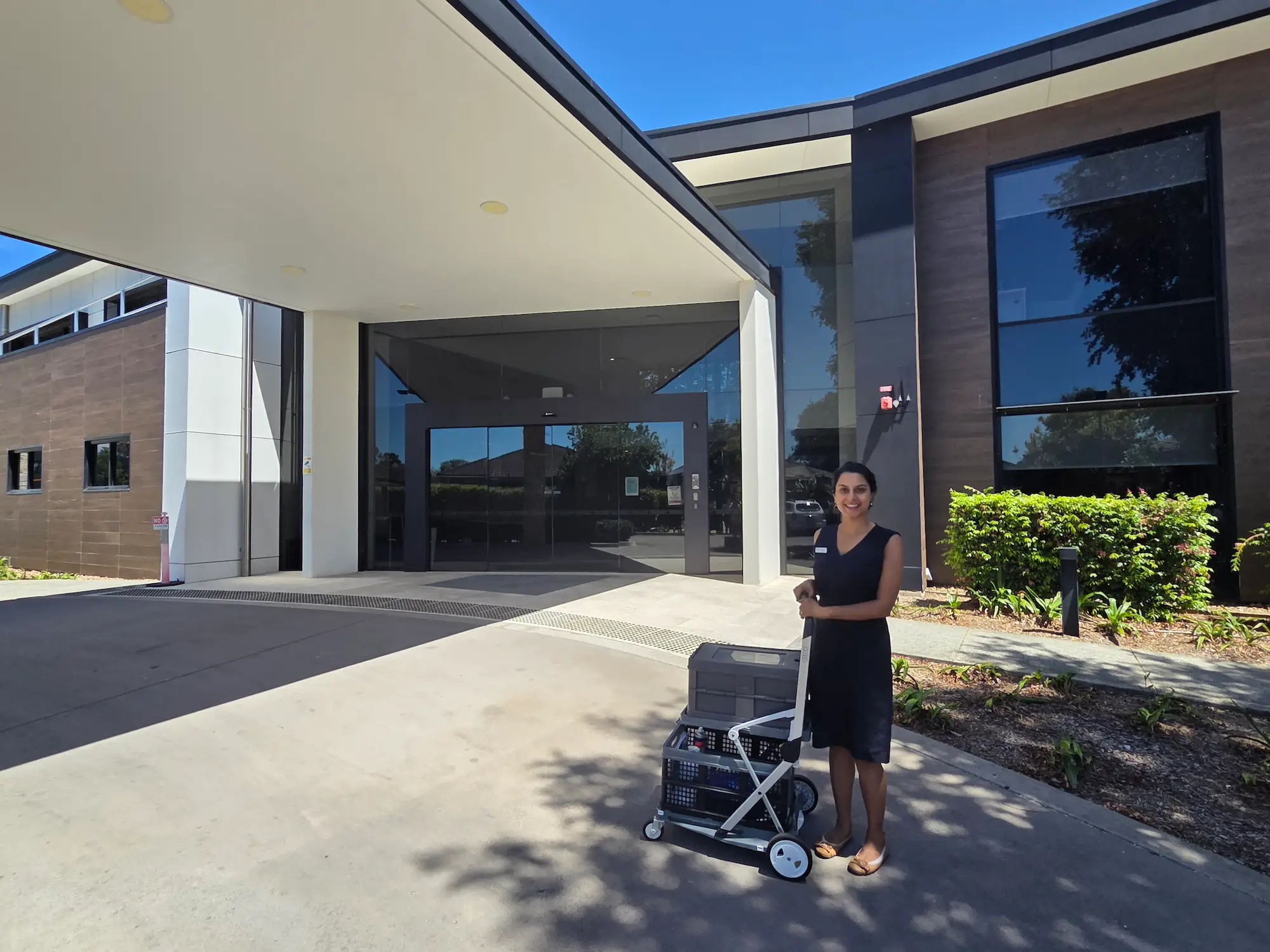 Modia Health staff arriving at an aged care facility with portable imaging equipment