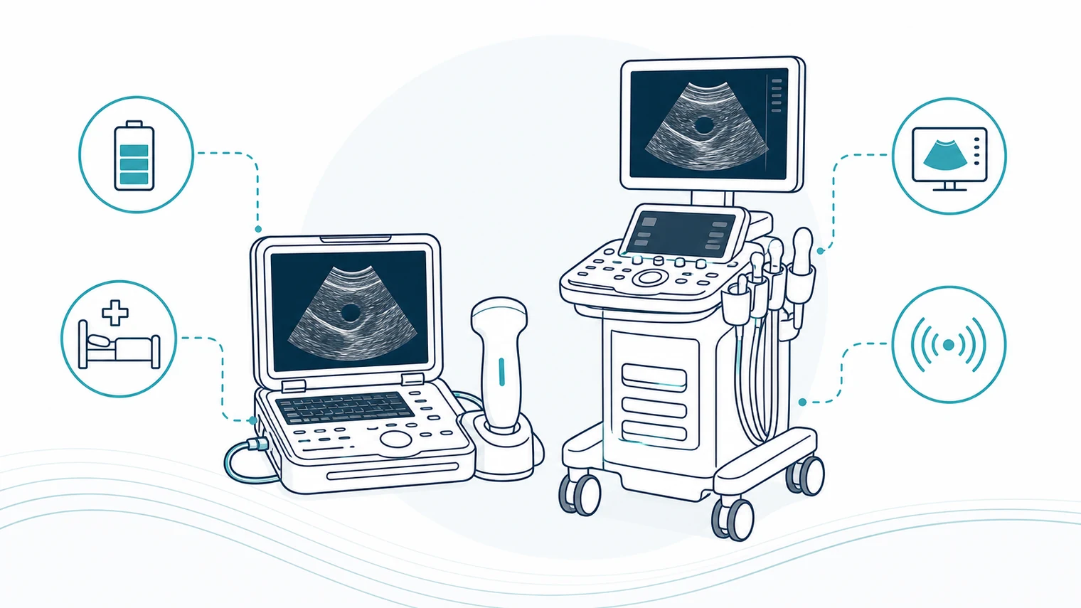 Schematic comparison of portable ultrasound equipment and cart-based ultrasound equipment